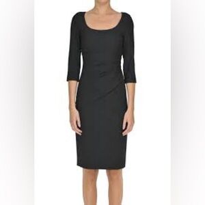 Diane von Furstenberg Lillian Black Ruched Sheath 3/4 Sleeve Dress Sz 2
